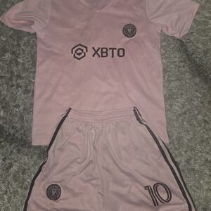 Messi Inter Miami 2023 Pink Soccer Jersey Kit.